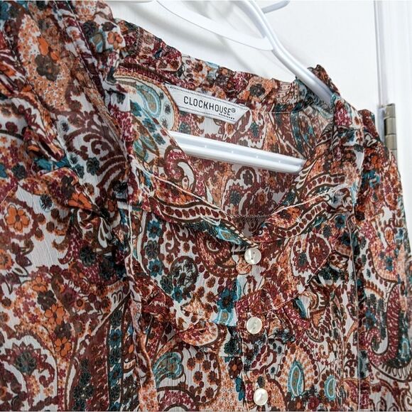CLOCKHOUSE ruffle collar paisley print blouse Large @X - Picture 2 of 11